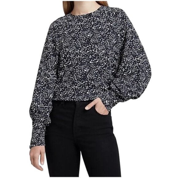 Express Keyhole Back Popover Blouse Womens Long Sleeve Black Blue Career Office - Picture 1 of 7